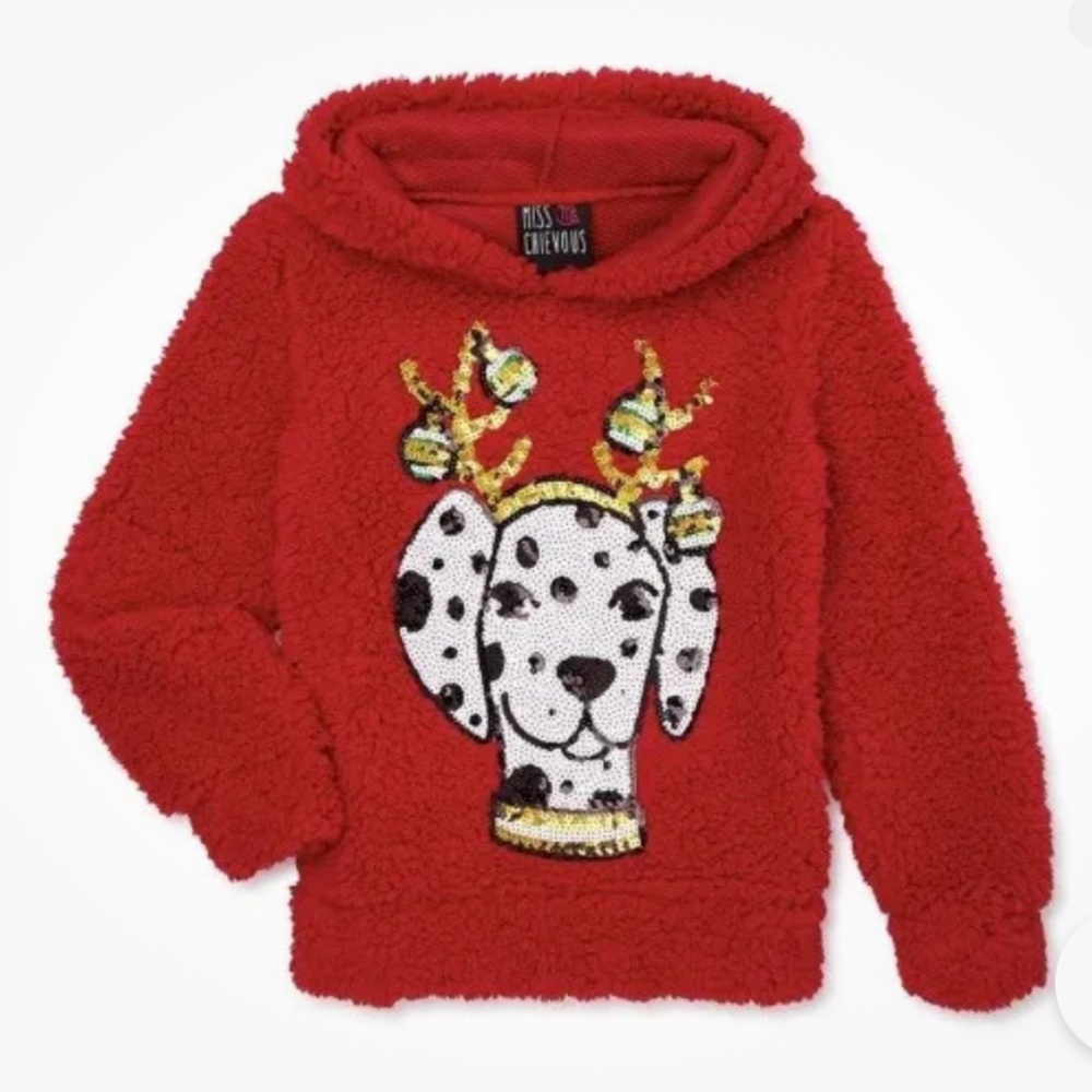 Miss Chievous Red Dalmatian Sherpa Hoodie Size Small (6-6X) NEW